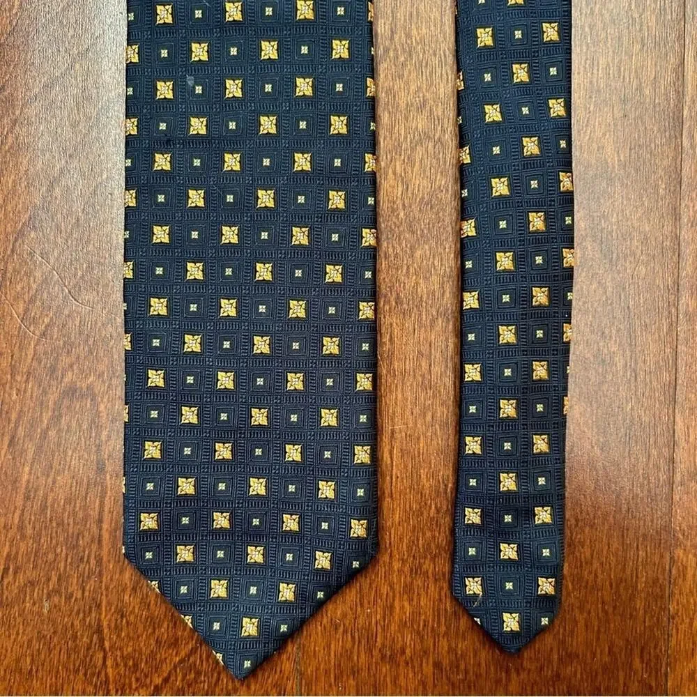 Robert Talbott Carmel Woven 100% Silk Tie, Navy and Orange, Hand Sewn in the USA